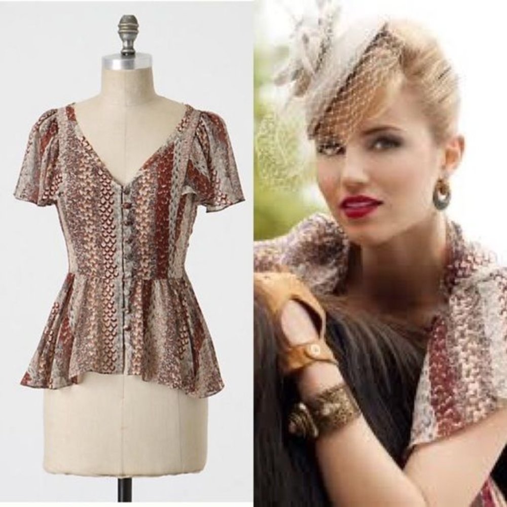 Anthropologie Odille Marching Annuals Silk Blouse